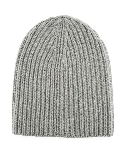 Shop Loro Piana Men's Cashmere Rib-knit Beanie In Gray