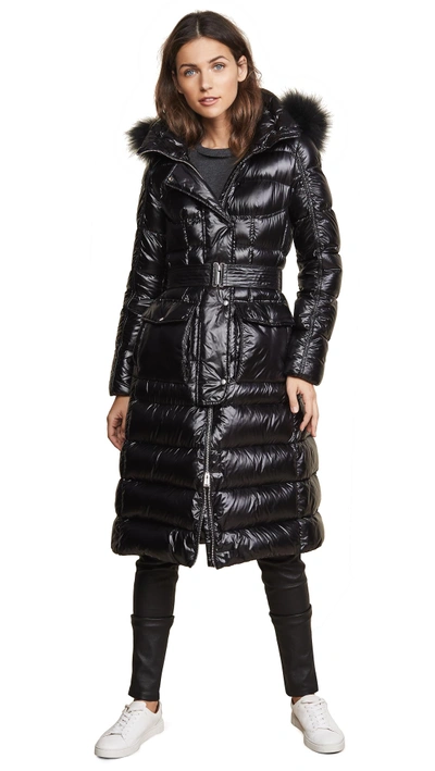 Shop Add Hooded Down Parka W/ Fur In Black