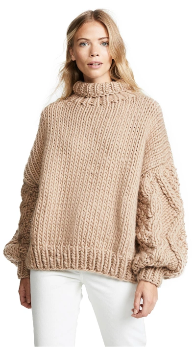 Shop I Love Mr Mittens Diamond Sleeve High Neck Sweater In Taupe