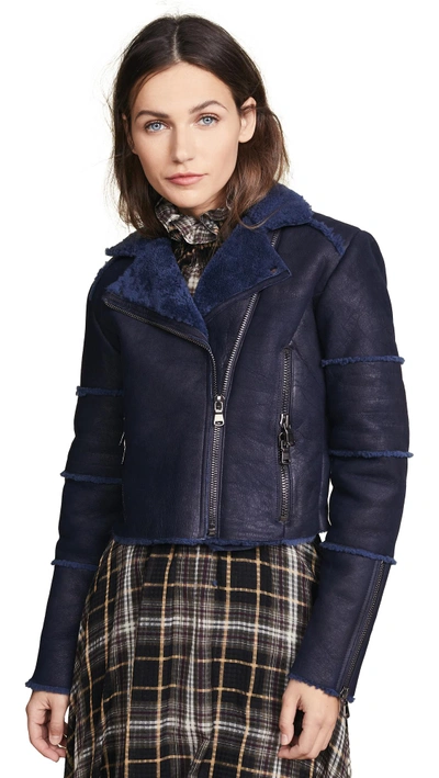 Shop J Brand Aiah Shearling Jacket In Washed Navy