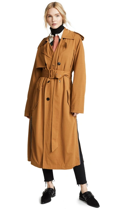 Shop Toga Rayon Twill Trenchcoat In Brown