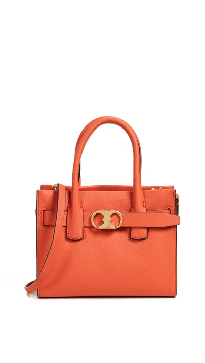 Shop Tory Burch Gemini Link Leather Small Tote In Spicy Orange