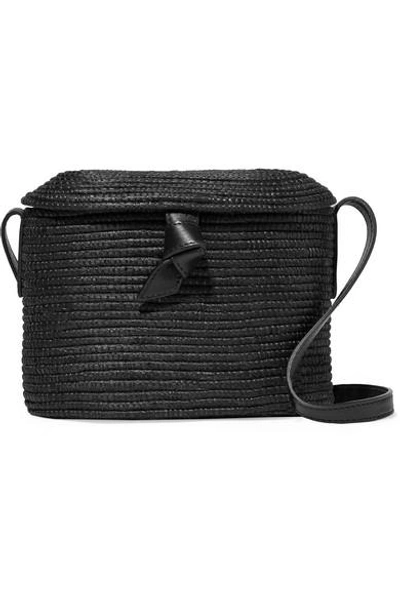 Shop Cesta Collective Leather-trimmed Woven Sisal Shoulder Bag In Black
