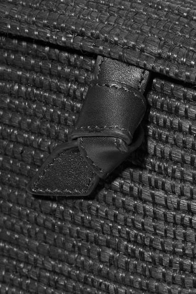 Shop Cesta Collective Leather-trimmed Woven Sisal Shoulder Bag In Black
