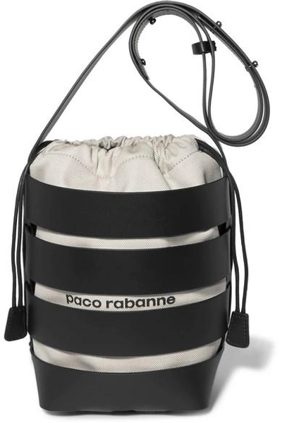 Shop Rabanne Cage Hobo Medium Leather And Canvas Bucket Bag In Black