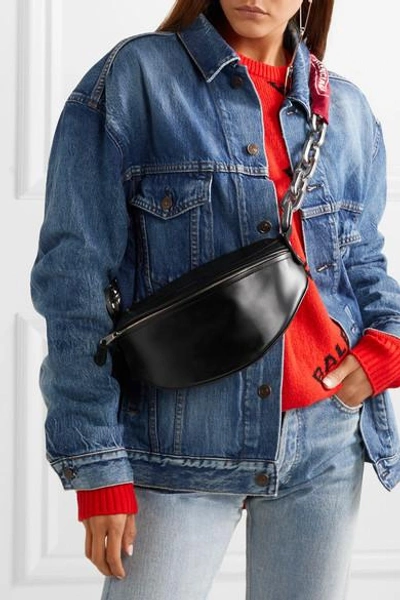 Shop Balenciaga Souvenirs Xs Aj Canvas-trimmed Leather Shoulder Bag In Black