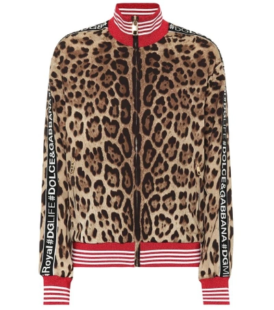 Shop Dolce & Gabbana Leopard Stretch Silk Track Jacket In Brown