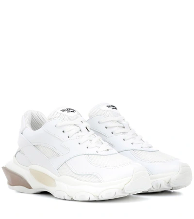 Shop Valentino Bounce Leather Sneakers In White