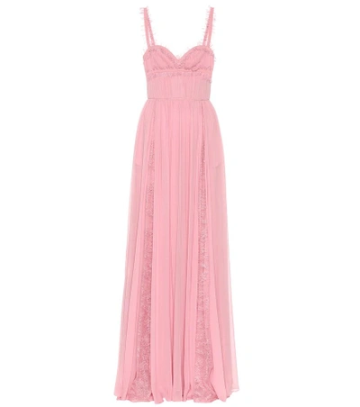 Shop Elie Saab Silk-blend And Lace Gown In Pink