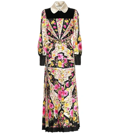 Shop Gucci Floral Silk Dress In Multicoloured