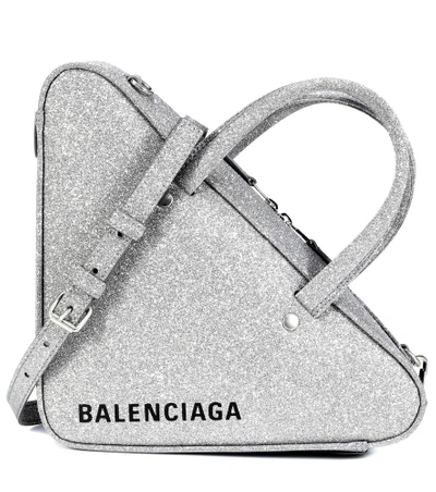 Shop Balenciaga Triangle Duffle Xs Glitter Tote In Silver