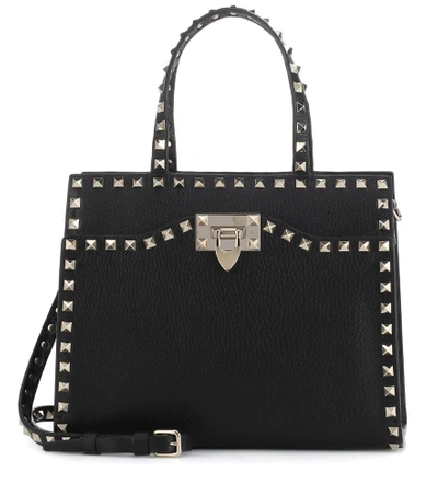 Shop Valentino Rockstud Leather Tote In Black