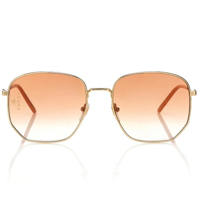 Shop Gucci Rectangular-frame Metal Sunglasses In Gold