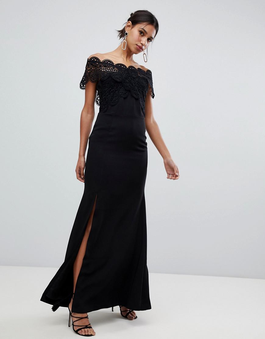 black bardot maxi evening dress