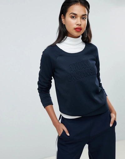 Armani Exchange Embossed Logo Sweat Navy ModeSens