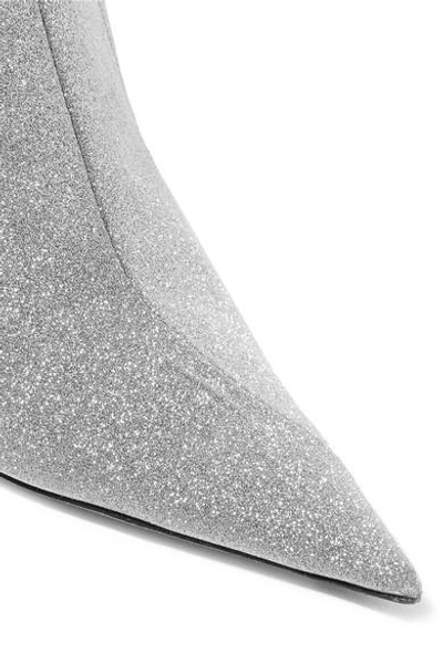 Shop Balenciaga Knife Glittered Leather Ankle Boots In Silver