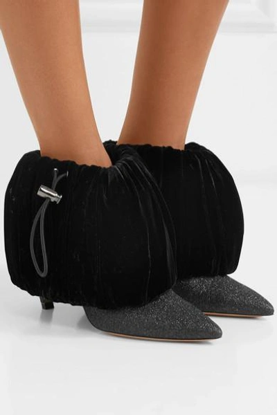 Shop Nicholas Kirkwood Courtney Glittered-leather And Velvet Ankle Boots In Black