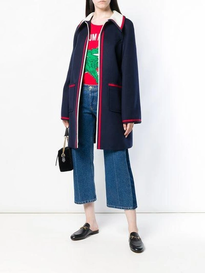 Shop Gucci Sylvie Trim Coat In Blue
