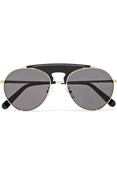 Shop Loewe Sasha Aviator-style Gold-tone And Leather Sunglasses In Black