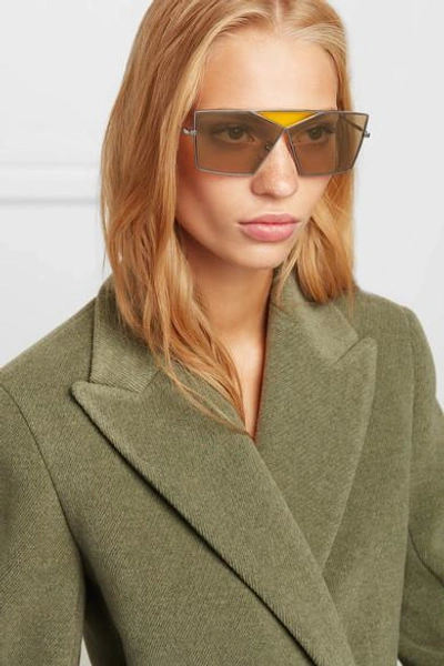 Shop Loewe Puzzle Large Aviator-style Gunmetal-tone Sunglasses In Brown