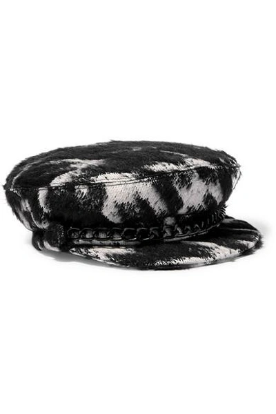 Shop Eugenia Kim Marina Chain-embellished Houndstooth Bouclé Cap In Black