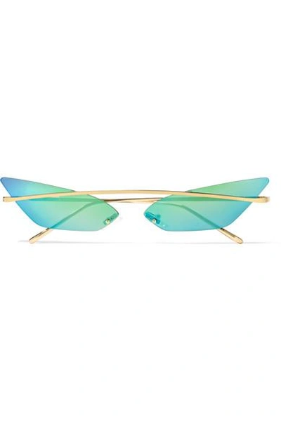 Shop Poppy Lissiman Skinny Demon Cat-eye Gold-tone Mirrored Sunglasses In Green