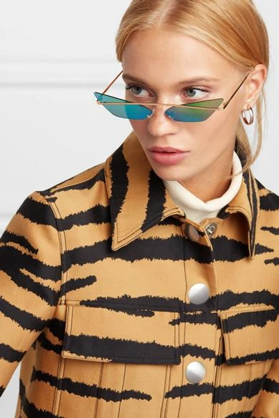 Shop Poppy Lissiman Skinny Demon Cat-eye Gold-tone Mirrored Sunglasses In Green