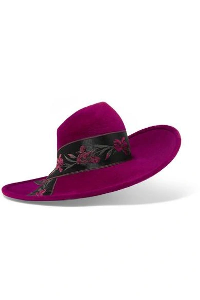 Shop Philip Treacy Jacquard-trimmed Velour Fedora In Pink