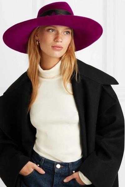 Shop Philip Treacy Jacquard-trimmed Velour Fedora In Pink