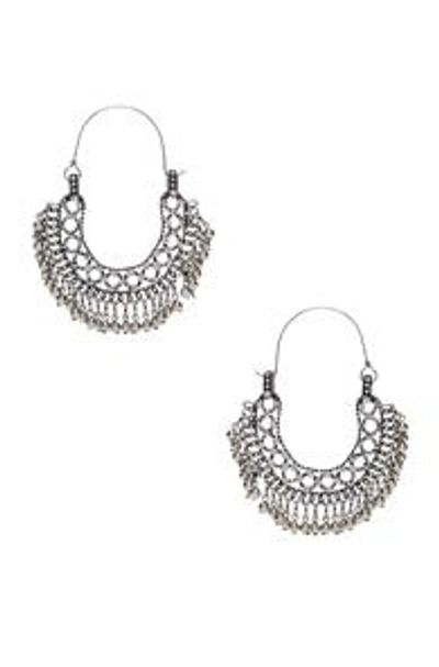 Shop Saint Laurent Beaded Hoop Earrings In Oxidized Silver