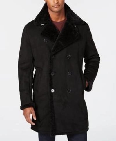 Shop Guess Men's Faux-shearling Overcoat In Black