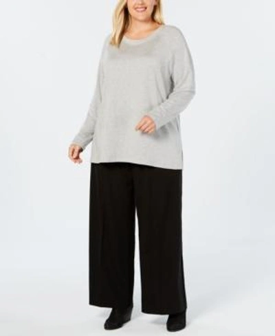 Shop Eileen Fisher Plus Size Tencel Side-split Top In Dark Pearl