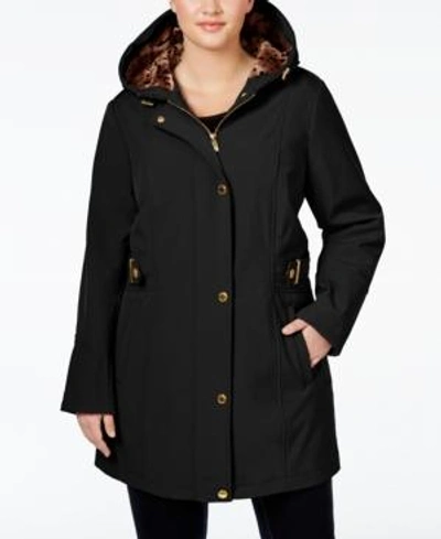 Shop Via Spiga Plus Size Hooded Softshell Raincoat In Black