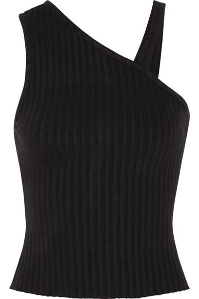 Shop The Range One-shoulder Ribbed Stretch-jersey Top In Black