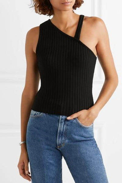 Shop The Range One-shoulder Ribbed Stretch-jersey Top In Black