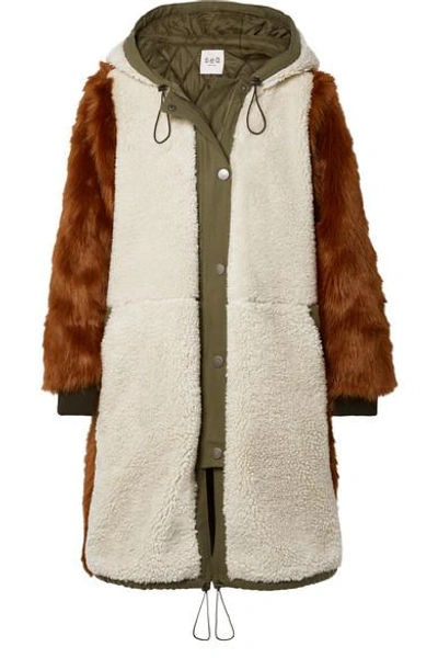 Shop Sea Madeline Canvas-trimmed Paneled Faux Fur And Faux Shearling Coat In Brown