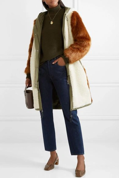 Shop Sea Madeline Canvas-trimmed Paneled Faux Fur And Faux Shearling Coat In Brown