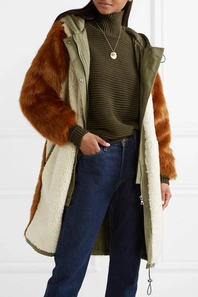 Shop Sea Madeline Canvas-trimmed Paneled Faux Fur And Faux Shearling Coat In Brown