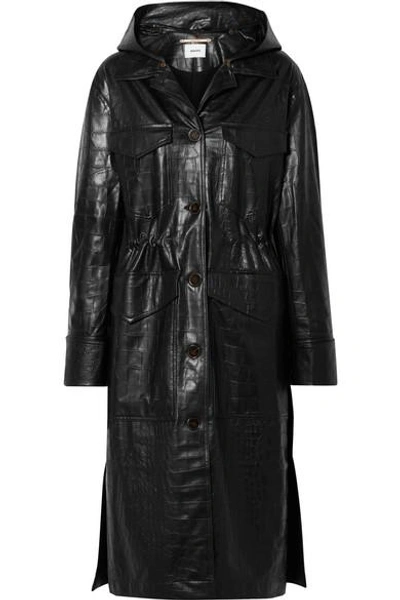 Shop Nanushka Gus Croc-effect Vegan Leather Coat In Black