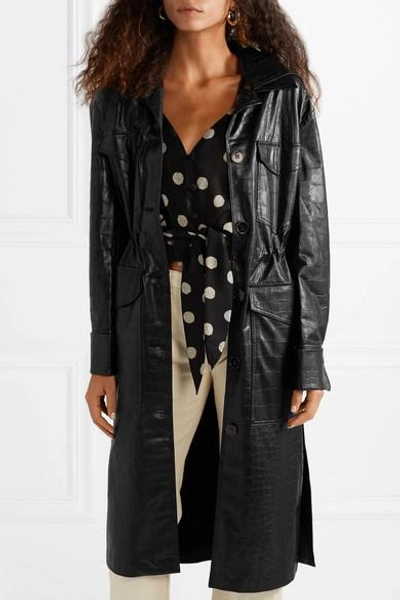 Shop Nanushka Gus Croc-effect Vegan Leather Coat In Black