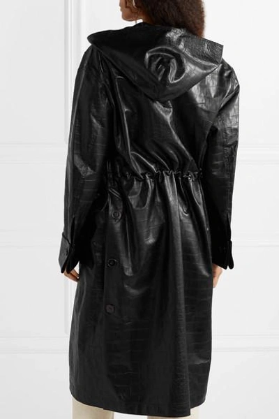 Shop Nanushka Gus Croc-effect Vegan Leather Coat In Black