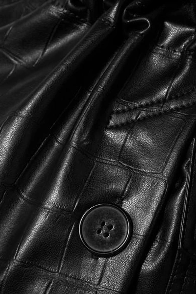 Shop Nanushka Gus Croc-effect Vegan Leather Coat In Black
