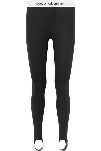 Shop Paco Rabanne Printed Stretch-jersey Stirrup Leggings In Black
