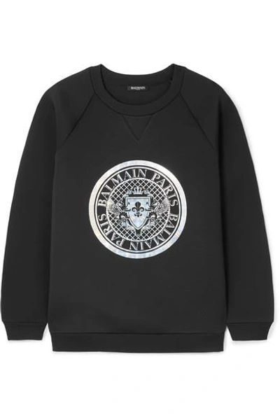 Shop Balmain Printed Neoprene Sweatshirt
