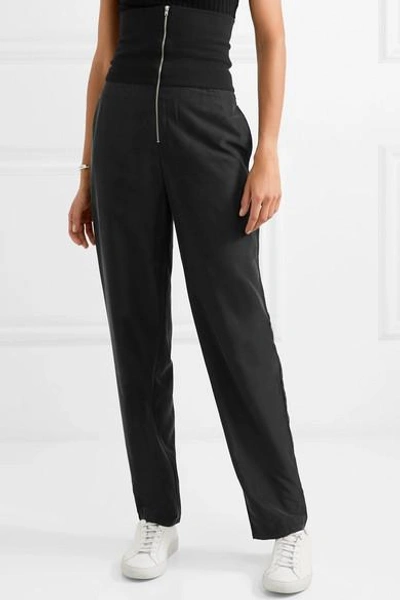 Shop The Range Liquid Ribbed Stretch-jersey And Washed-satin Straight-leg Pants In Black