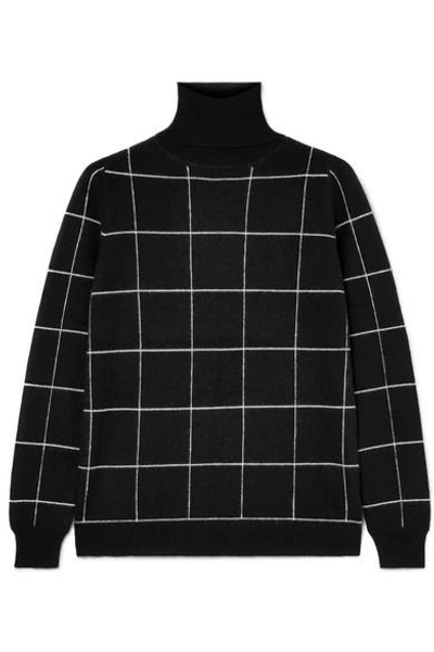 Shop Madeleine Thompson Ida Checked Cashmere Turtleneck Sweater In Black