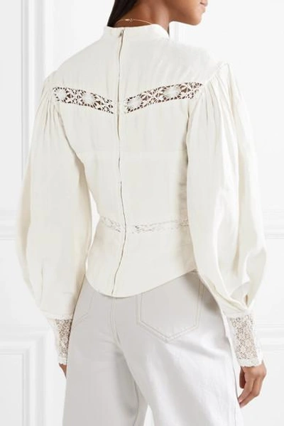 Shop Isabel Marant Lace-trimmed Linen Blouse In Ecru