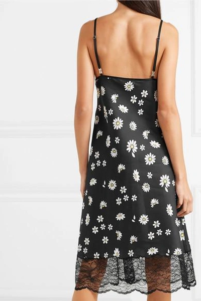 Shop Paco Rabanne Lace-trimmed Floral-print Satin Midi Dress In Black