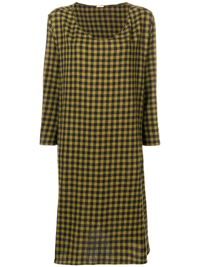 Shop Apuntob Checked Long Dress In Yellow