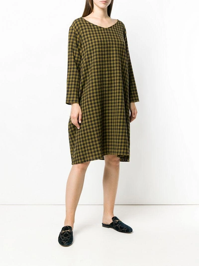 Shop Apuntob Checked Long Dress In Yellow